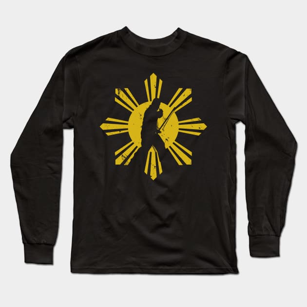 Eskrima Sunset Filipino Flag Arnis Kali FMA Filipino Martial Arts Escrima Sparring Long Sleeve T-Shirt by MasterKlaw